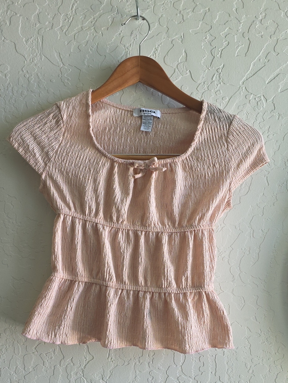 RSQ Blush Peach Textured Peplum Short-Sleeve Top